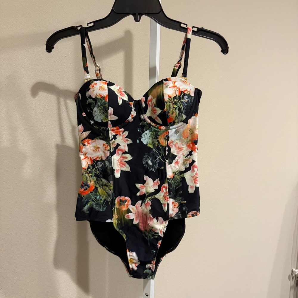 Ted Baker London Black Floral One Piece Swimsuit